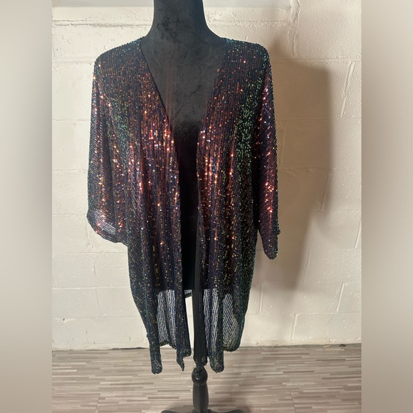 Honeyme Tops - - Sequin Kimono 3X